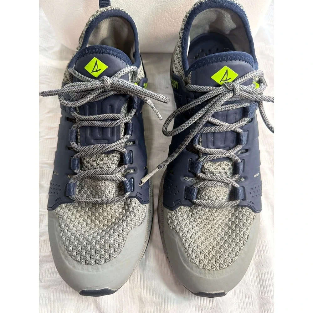 Sperry Men's Gray Blue Knit Lace Up Athletic Sneakers Size 8 STS18841